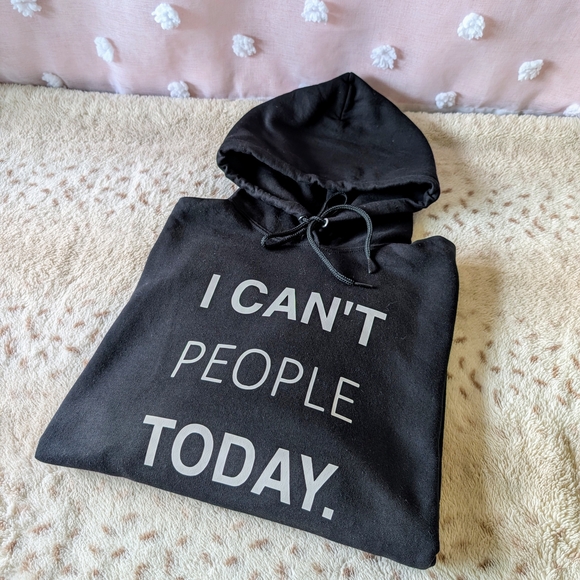 Black Graphic Hoodie, Adult Unisex, Medium, "I Can't People Today" - Picture 10 of 10